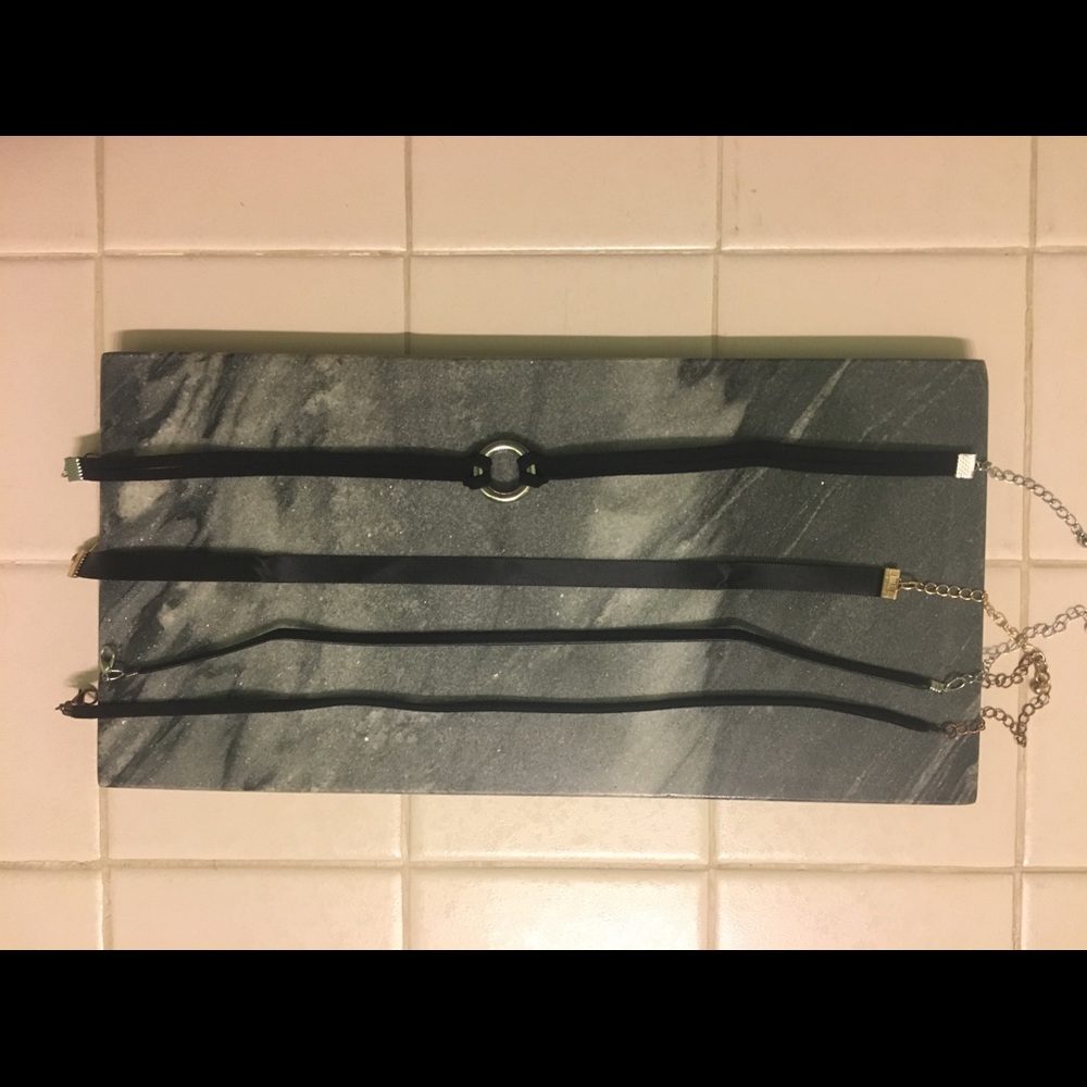 black chokers set of four suede leather fabric